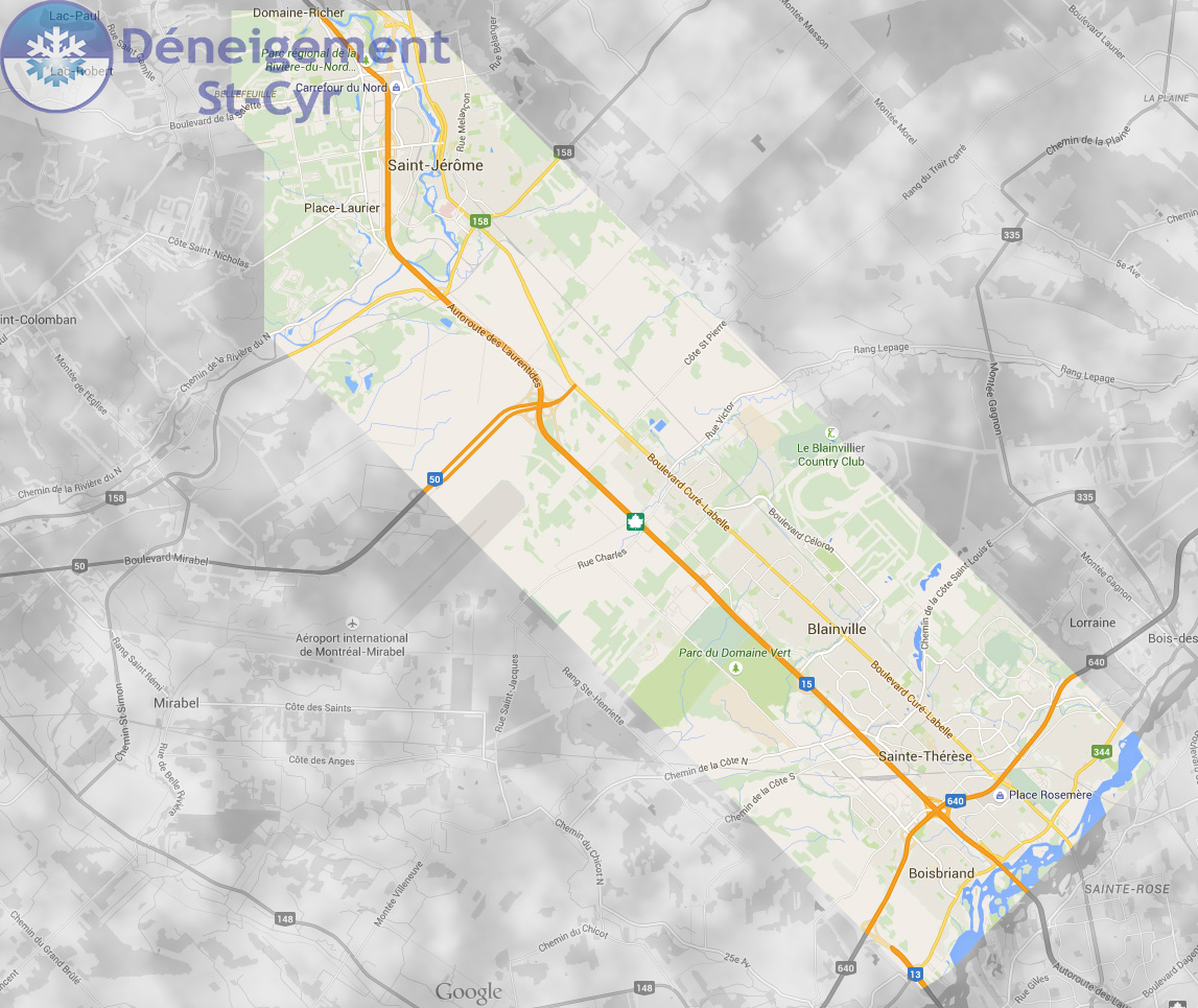 Map of territory serviced by Deneigement St-Cyr - Lower Laurentians - Commercial snow removal